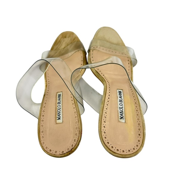 Genuine Manolo Blahnik Scolto With Clear PVC Straps Beige Suede Heel Size 10.5